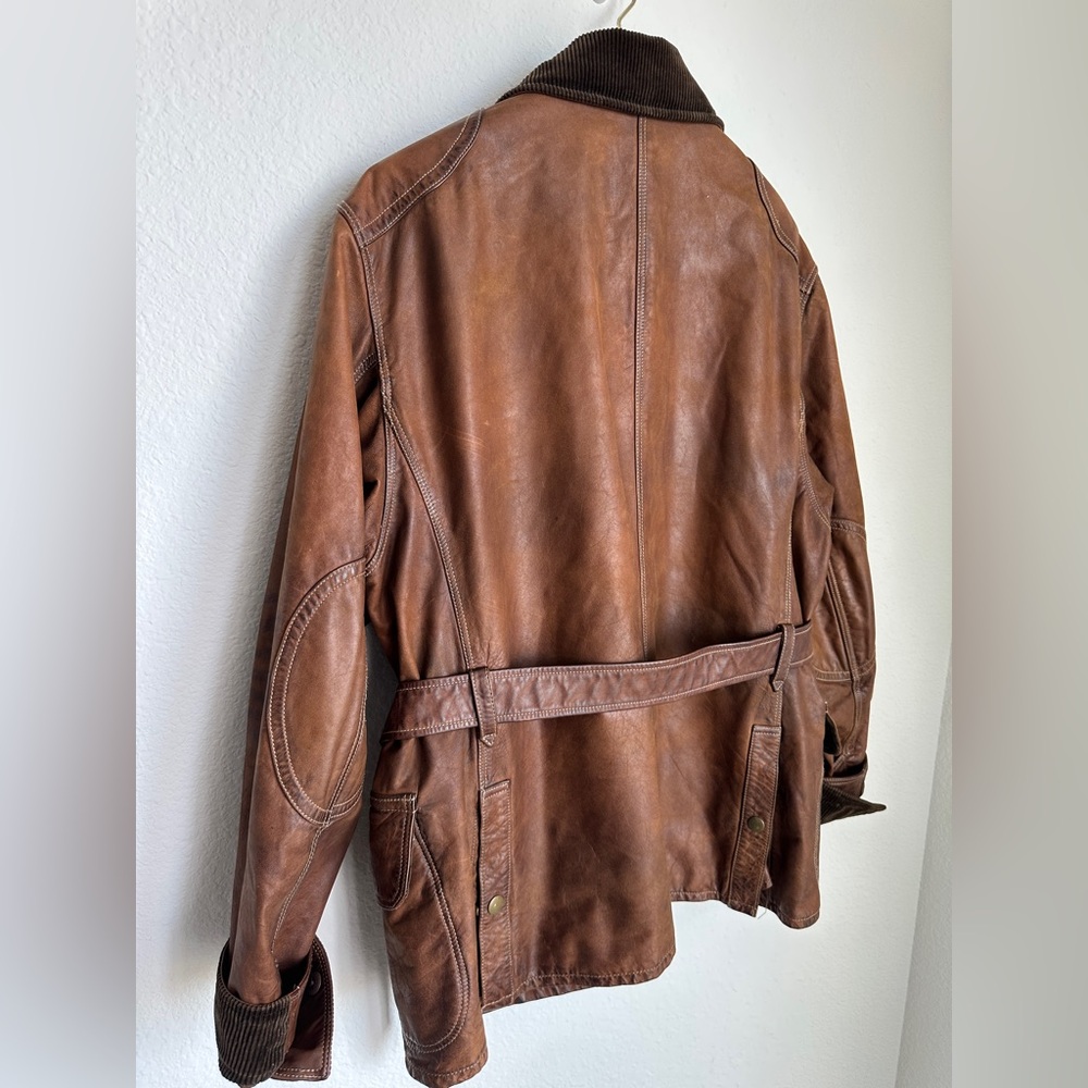 RARE Vintage Polo Ralph Lauren Brown Leather Jacket Biker Chore jacket hybrid XL - Picture 8 of 17